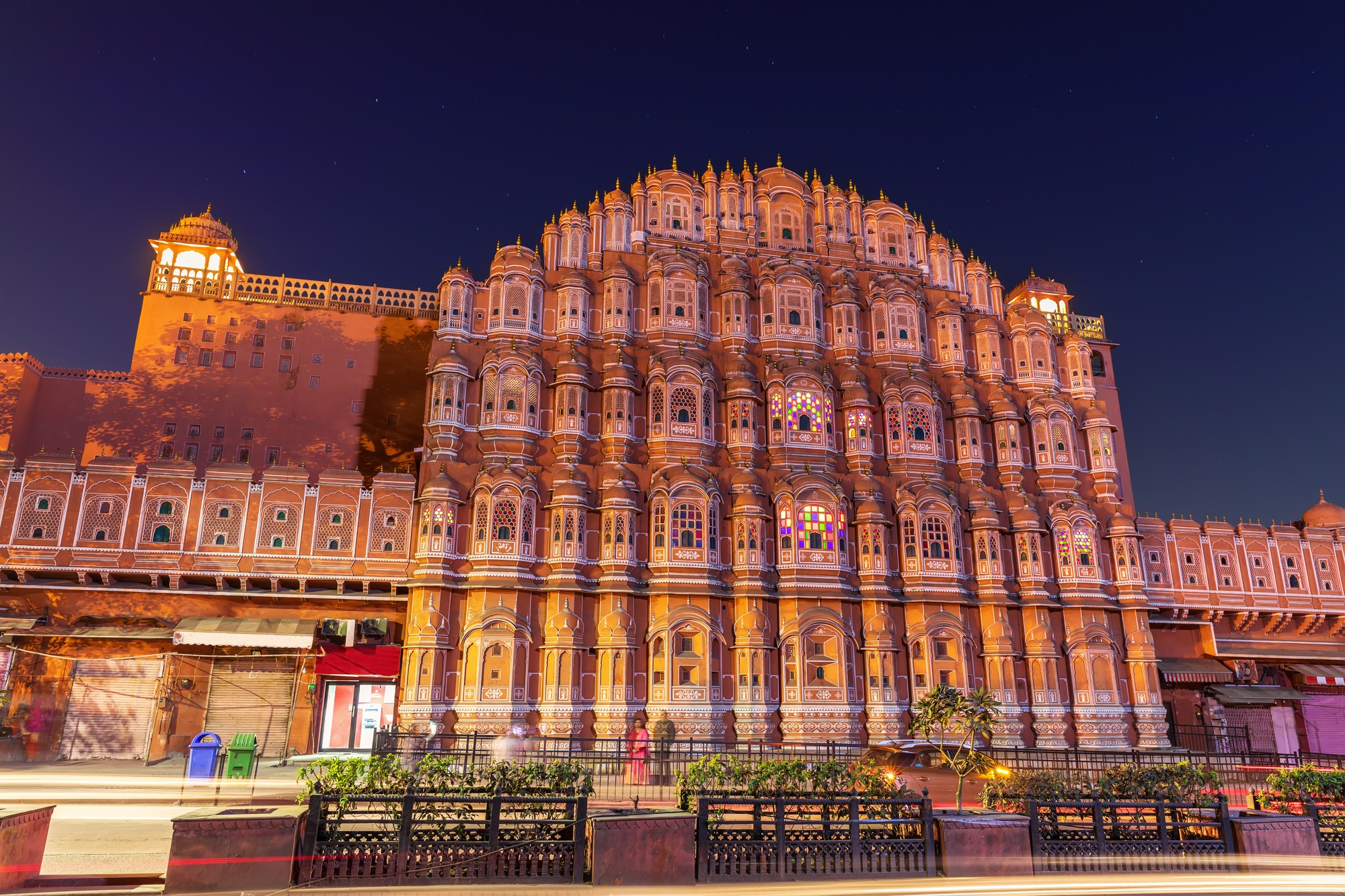 Hawa Mahal illuminated at night, Jaipur