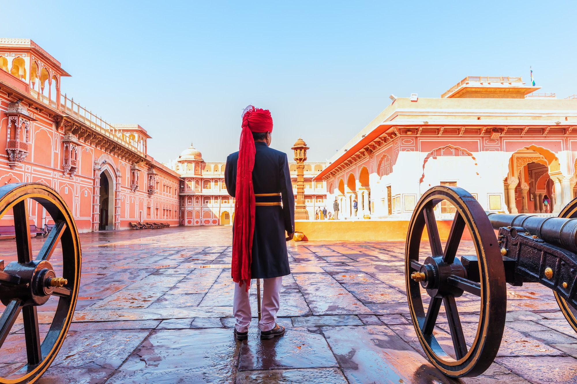 City Palace courtyard guard Jaipur