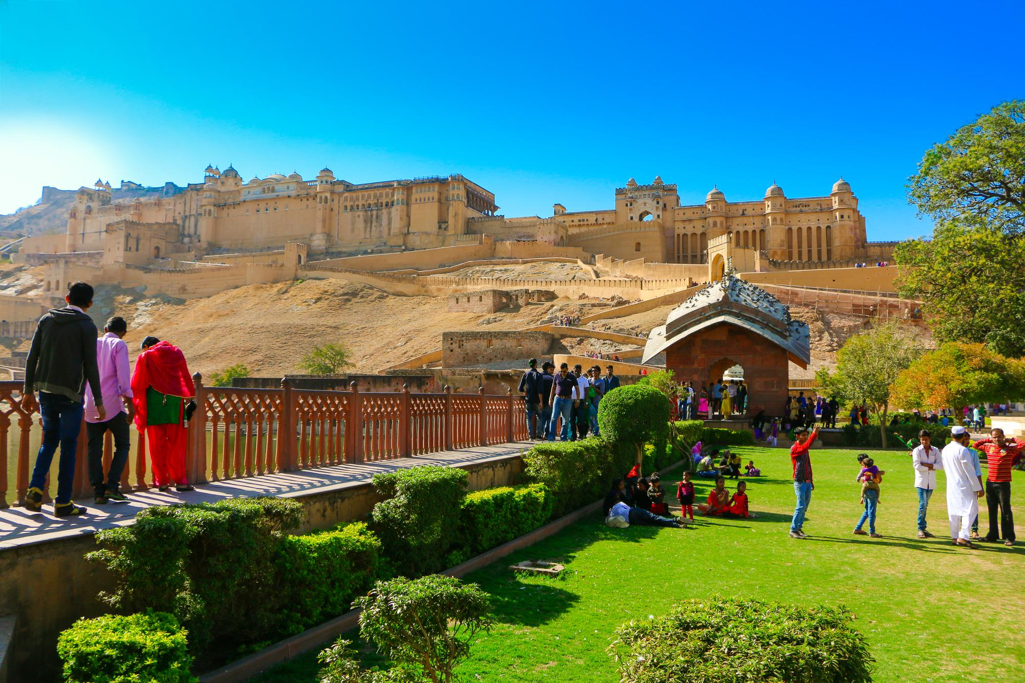 Amber Fort hilltop with visitors, Jaipur